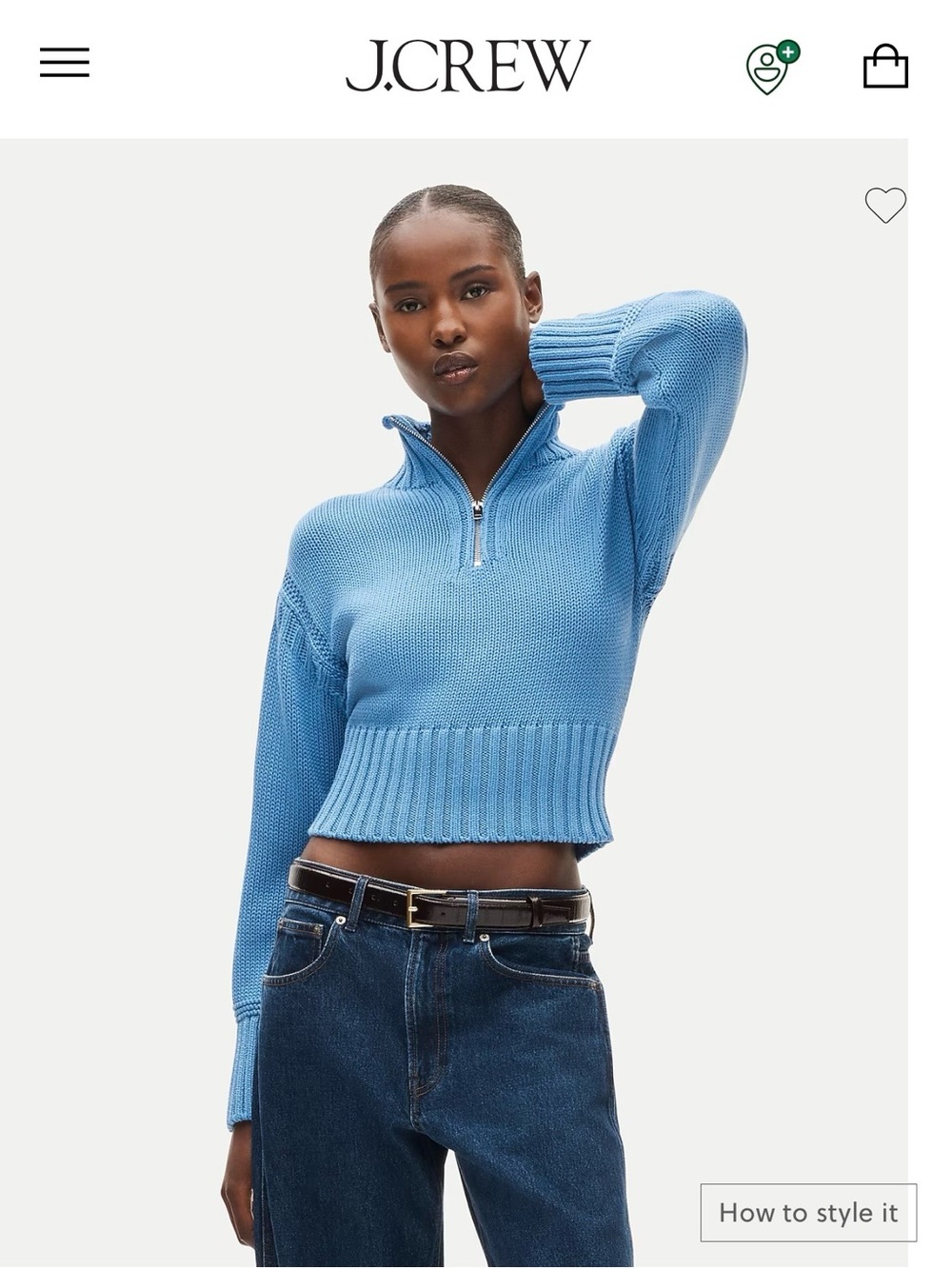 J. Crew Mazie Blue Half-Zip Cropped Tiny Turtleneck Sweater